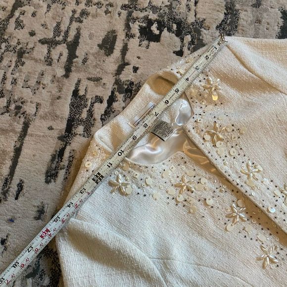 Vintage Victor Costa Tweed Creme Embellished Blazer Womens Small - Picture 6 of 9